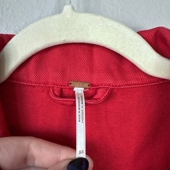 FREE PEOPLE Rumors Denim Jacket Strawberry Spritz Red Size XS NWT New - Picture 6 of 11